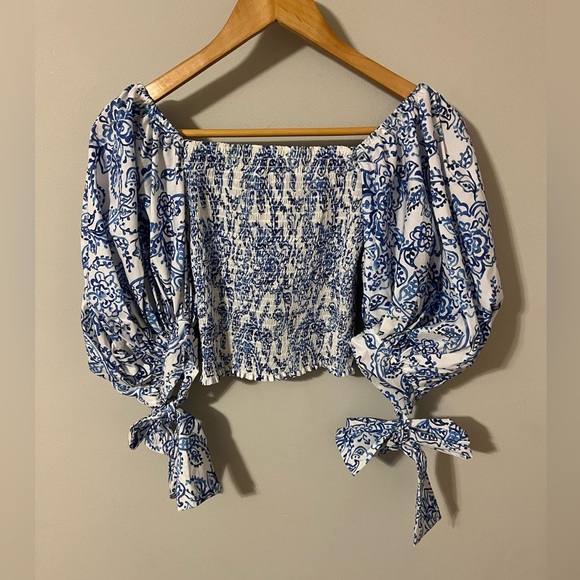 Caroline Constas Finley Paisley Puff Sleeve Top Small - Picture 1 of 11